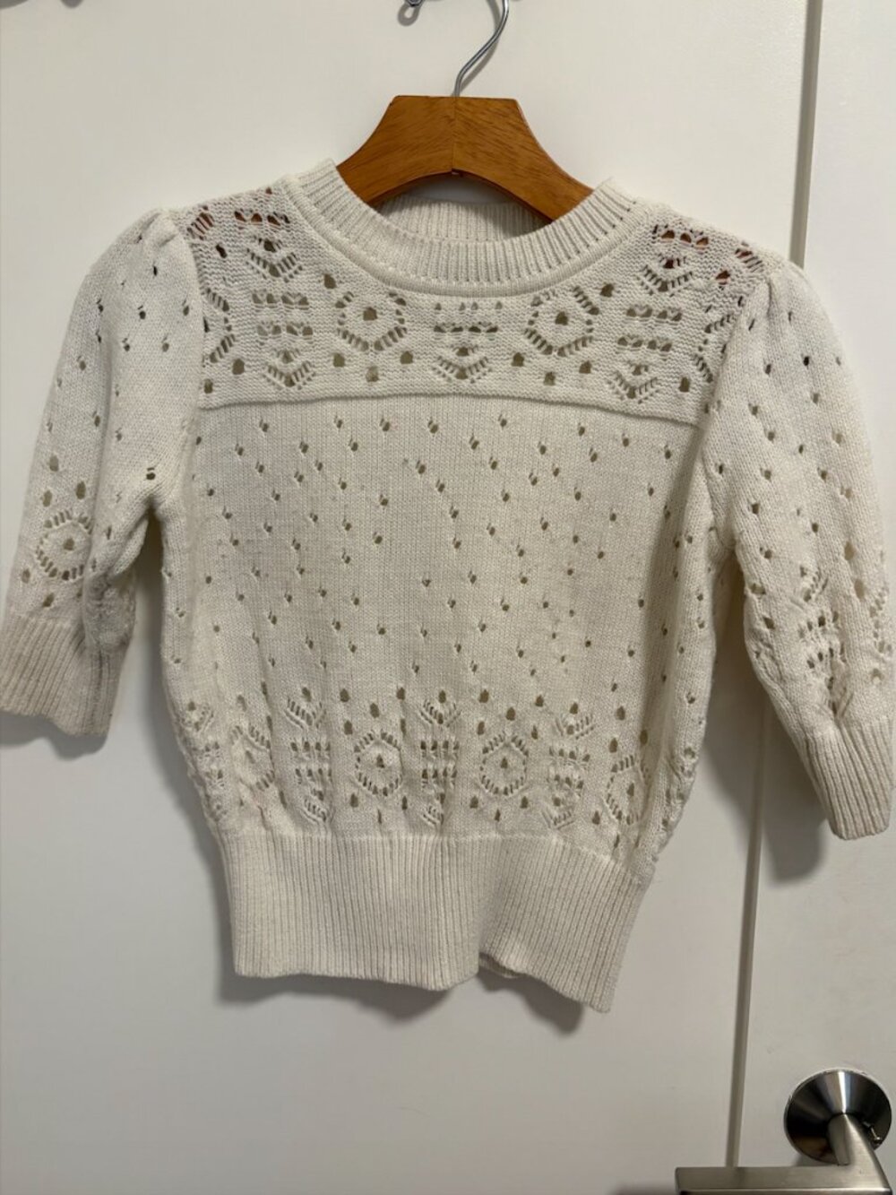 ModCloth Retro White Eyelet Cropped Sweater S